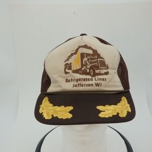 Vintage Refrigerated Lines Jefferson WI Trucker Hat Mesh Back Snapback Brown Tan